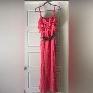 Coral maxi dress with belt